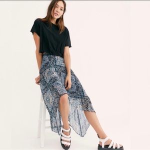 Free People Diamond Heart Pleated Long Skirt